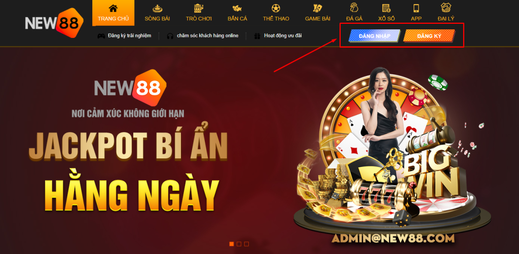 Nhấn vào nút Đăng nhập màu xanh dương trên thanh menu